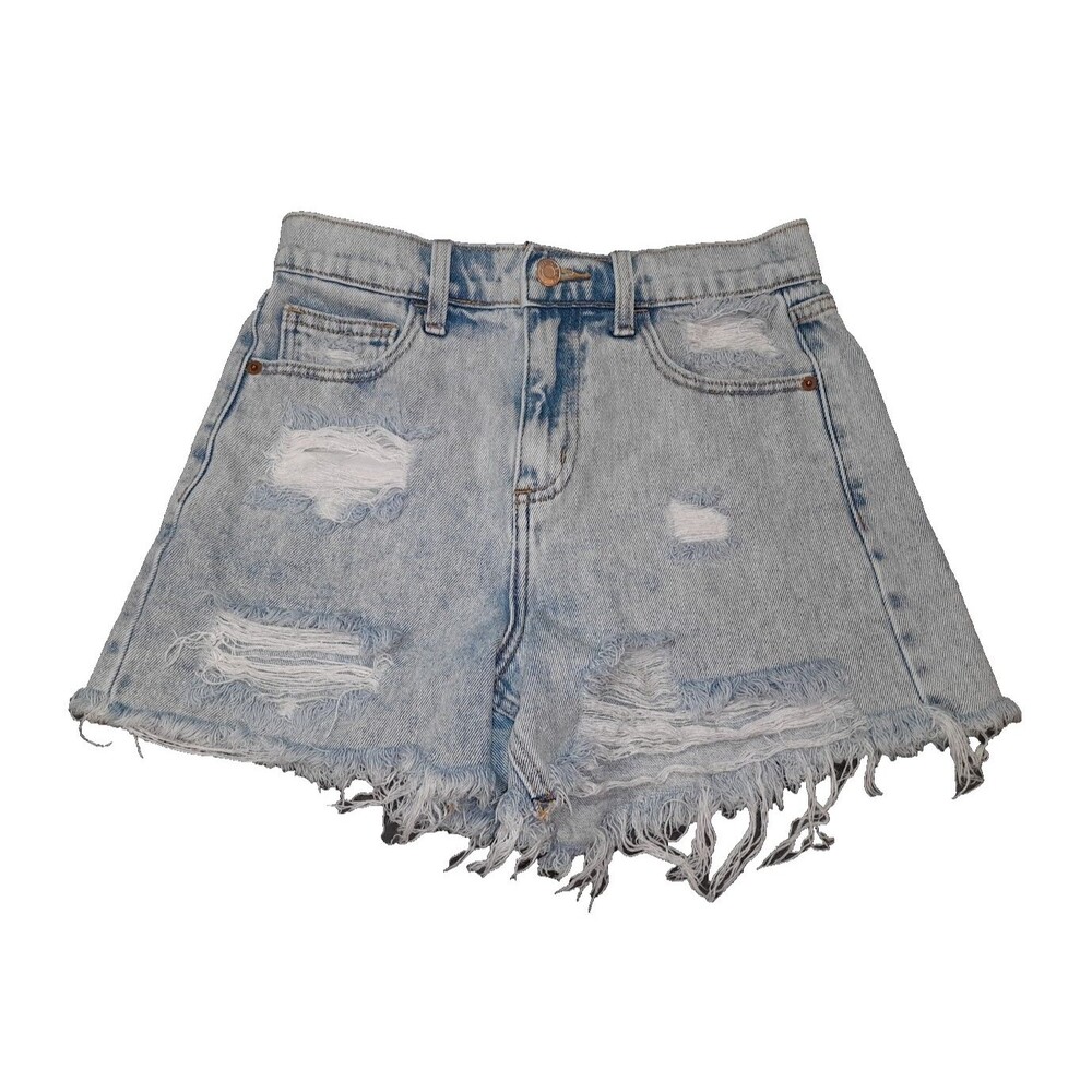 Women's Classic Five Pocket Cello High Rise Frayed Distressed Denim Shorts XS